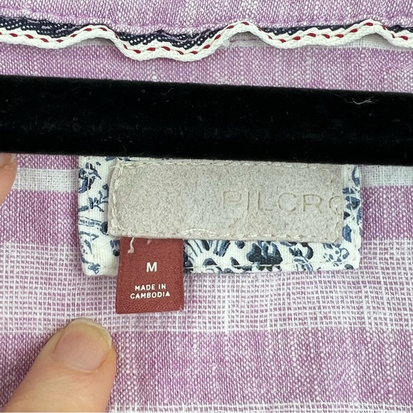 Pilcro Anthropologie Linen Henley Surf Shirt Top Sz M Lavender Striped - Picture 3 of 13
